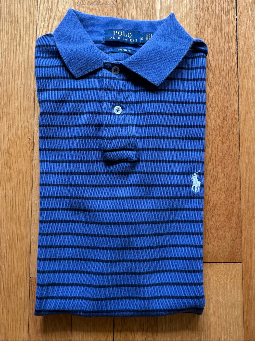 Polo Ralph Lauren Men’s Short Sleeve Polo Custom Fit Large Blue Black Stripes